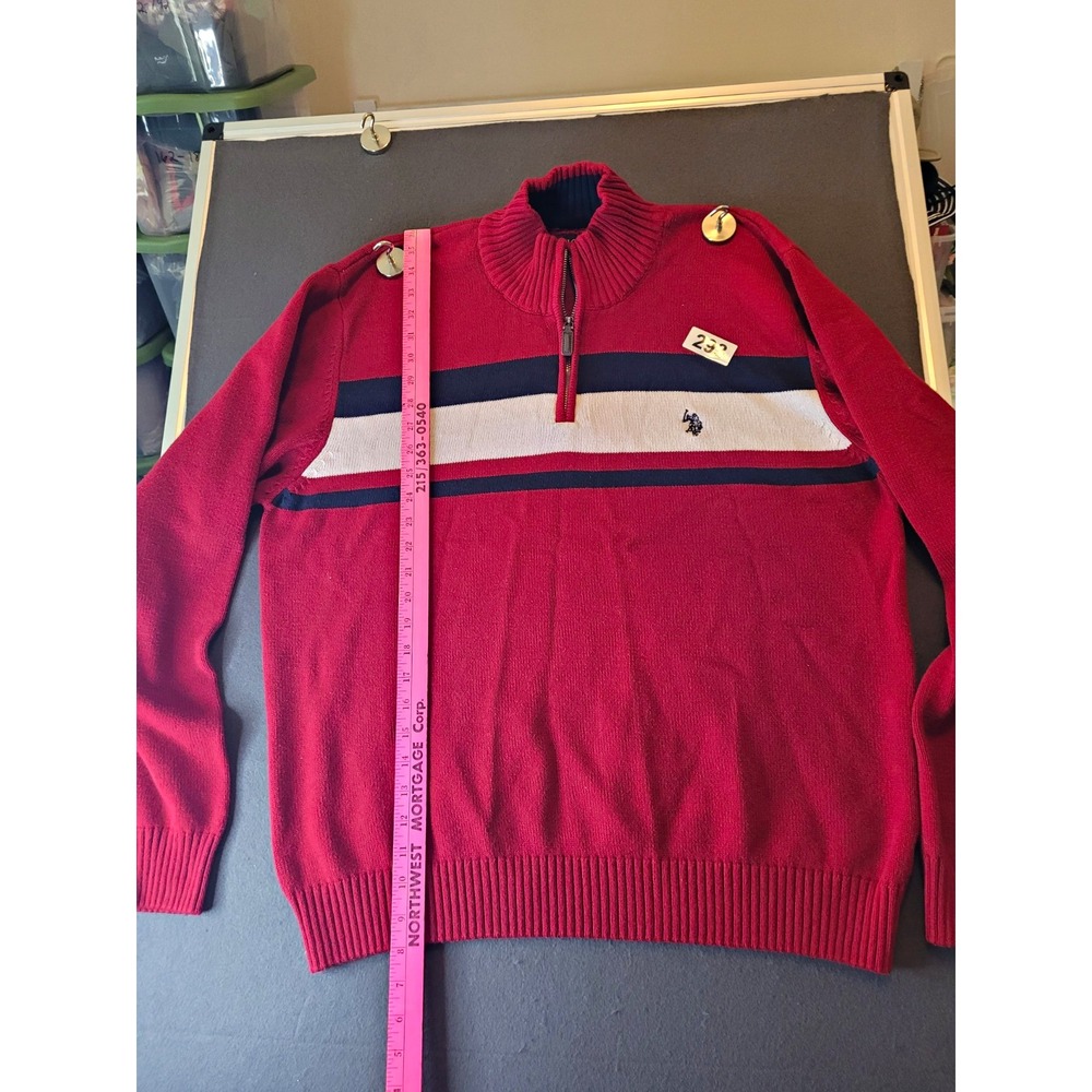 U.S. Polo Assn. Men's XXL Red White Blue Striped 1/4 Zip Mock Neck Knit Sweater
